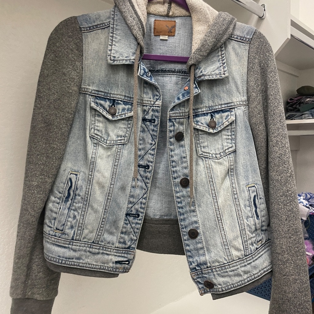 American Eagle Sweatshirt Jean Jacket